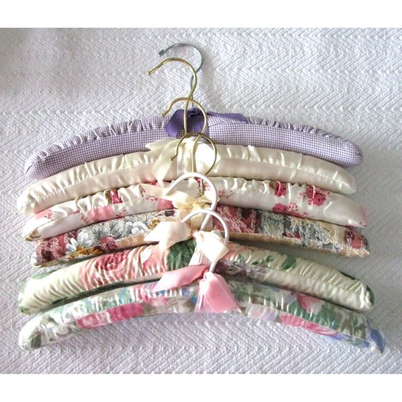 Unbranded Other - Fabric Satin Padded Hangers Pink Pastel Colors - Shabby Victorian Vibe -Set Six